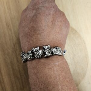 Vintage Silver-tone Laughing Piggy Slider Charm Bracelet